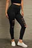 Double Take Wide Waistband Distressed Slim Fit Leggings